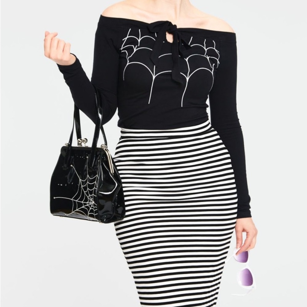 Voodoo Vixen Black & White Striped Pencil Skirt